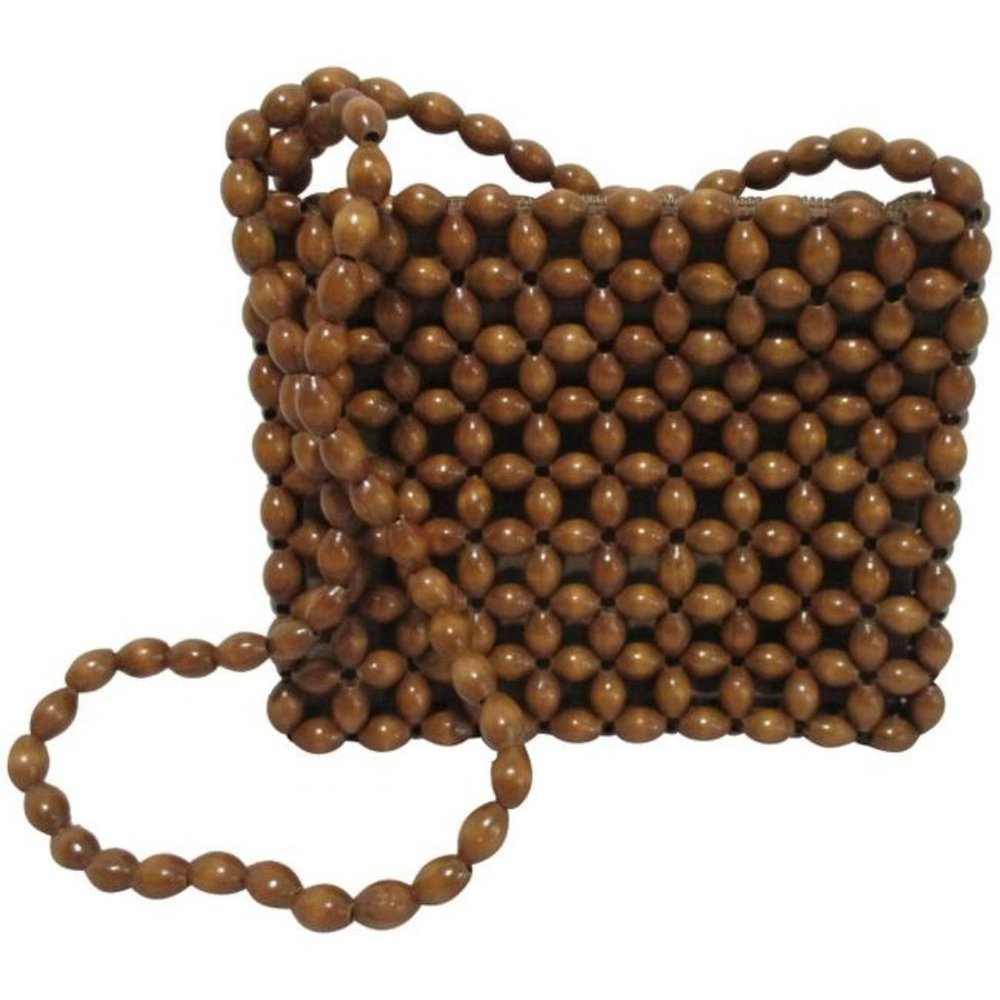 *Retro Italian Lacquered Cognac Beads Shoulder Bag